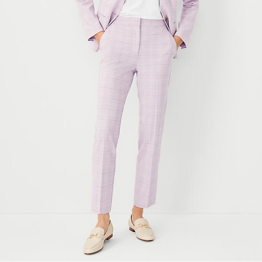 Ann Taylor CURVY The High Rise Ankle Pant in Plaid Purple
